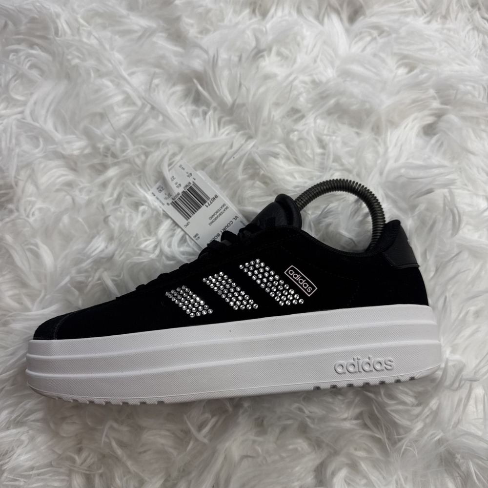 Adidas VL Court Bold Black Sparkle Glitter Youth Platform Shoes IH0771 Skate New - Picture 2 of 8